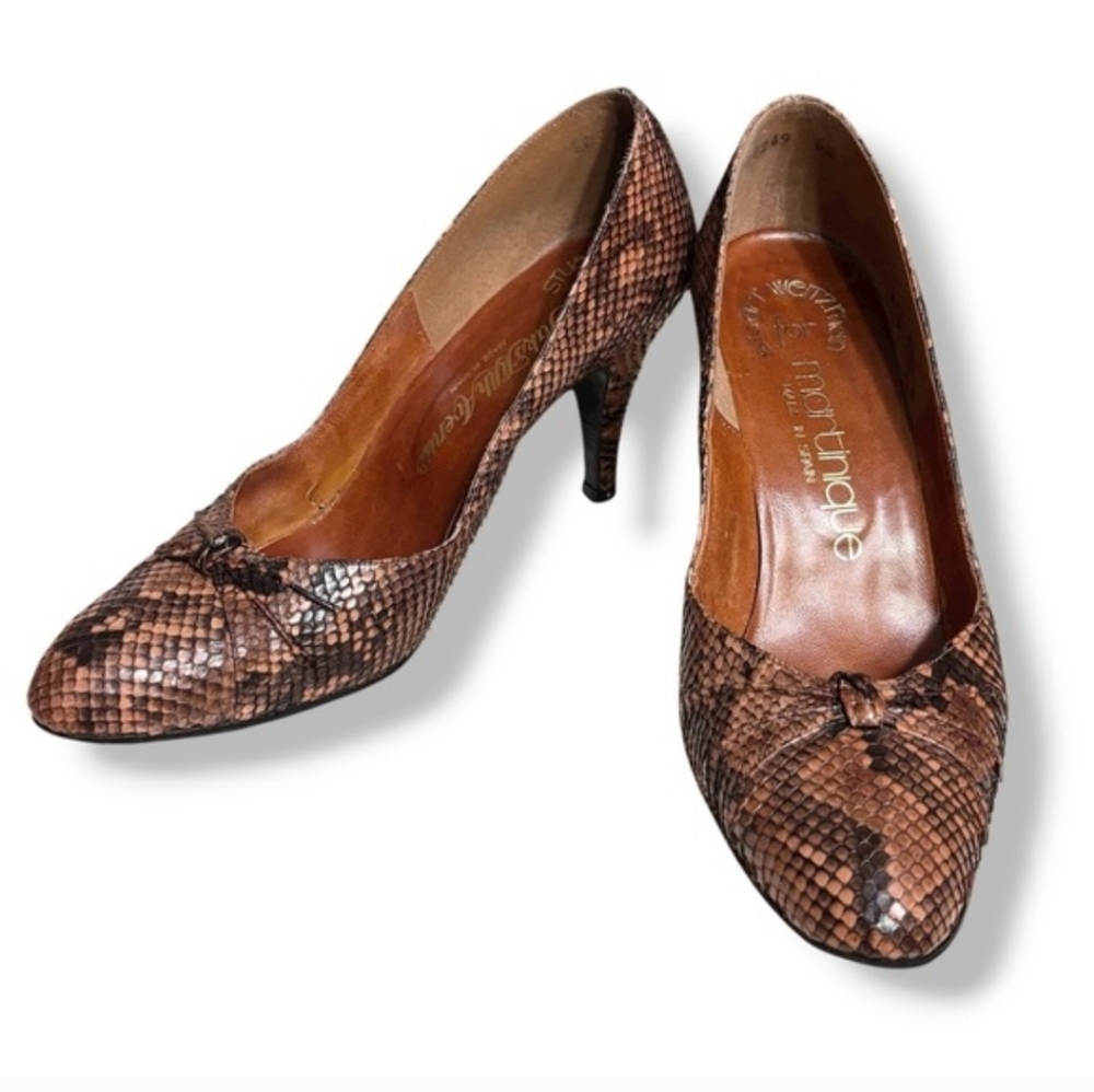 STUART WEITZMAN Brown Black Snakeskin Heels Size 6.5 VINTAGE
